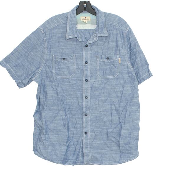 Woolrich Mens Shirt Coastal Grandpa Americana Minimalist Casual Button Blue  XL - Picture 1 of 6
